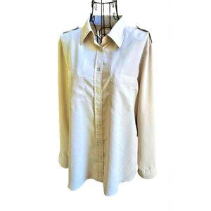 CHICO'S Model Blend Button Down Roll Up Long Sleeve Tunic in Latte SIZE LARGE